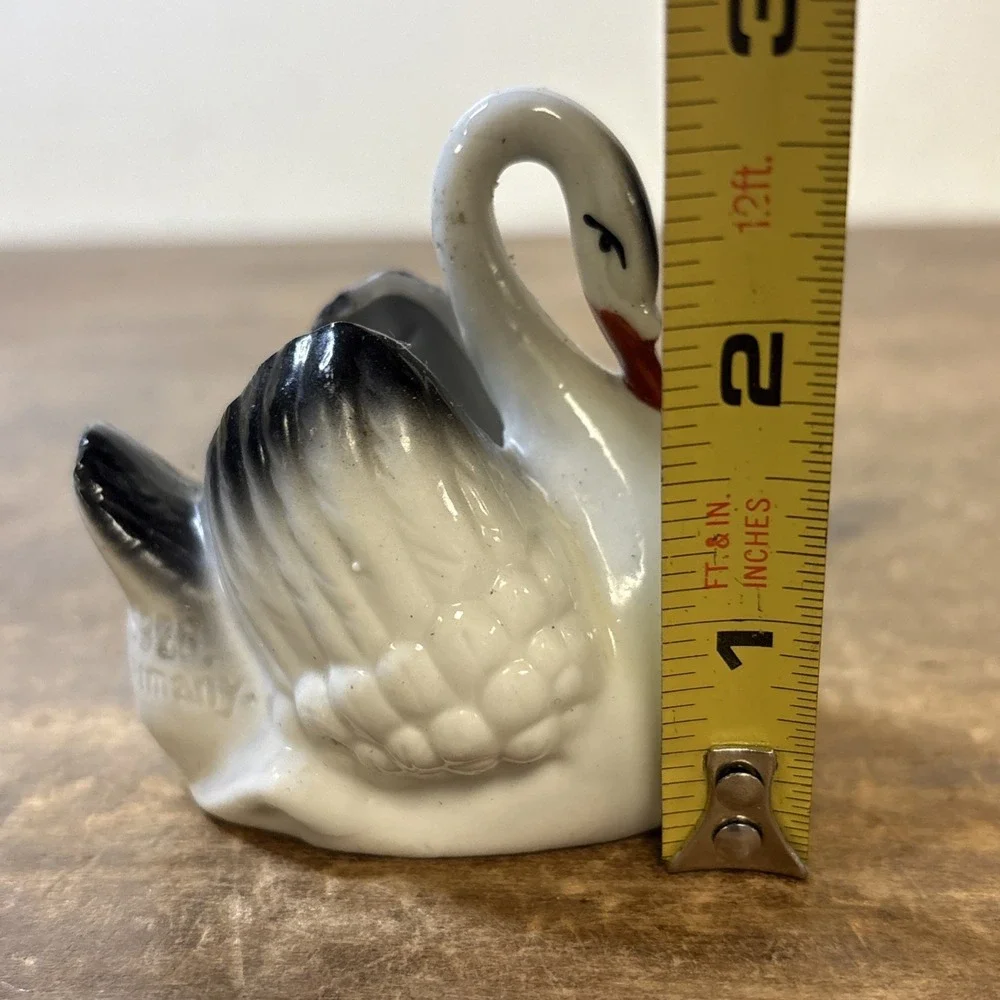 Vtg Ceramic Swan Salt Cellar Toothpick Holder Germany Black White Los Angeles CA